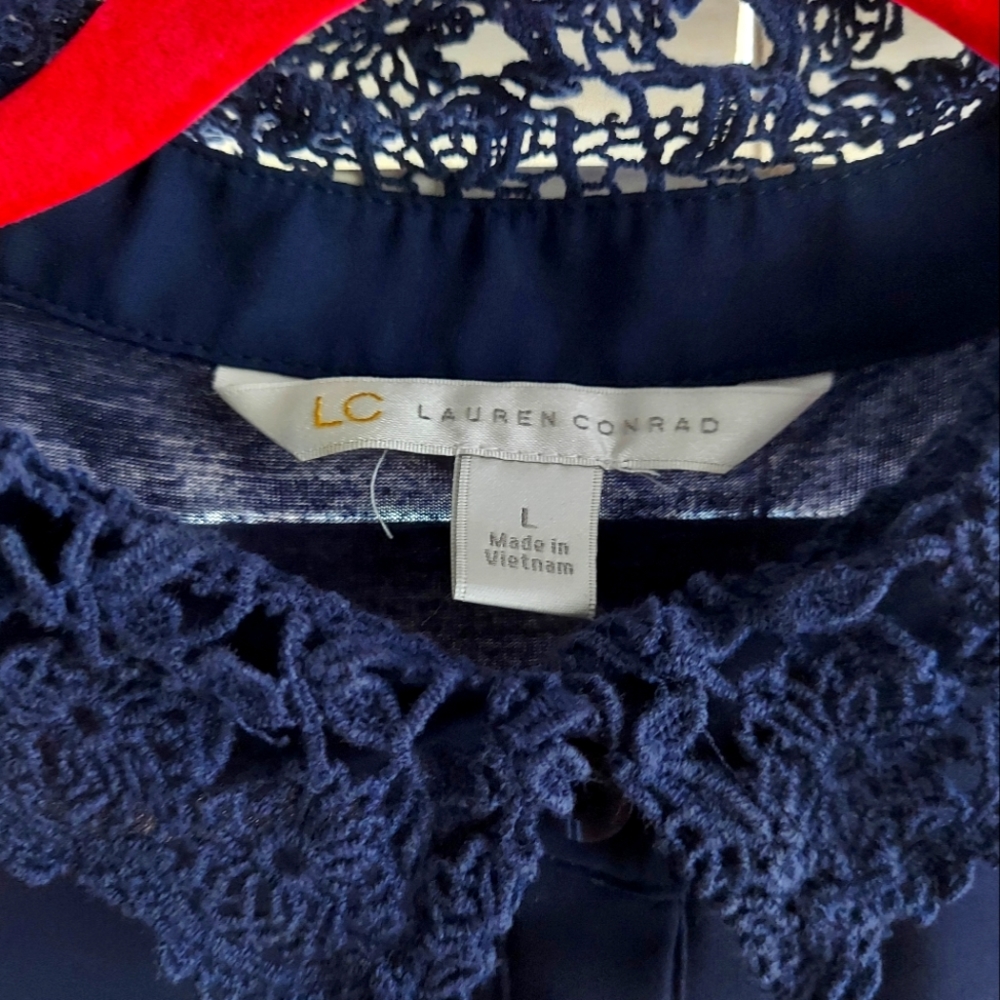 LC Lauren Conrad Navy Lace Sleeveless Blouse | Size L | Work Summer Top
